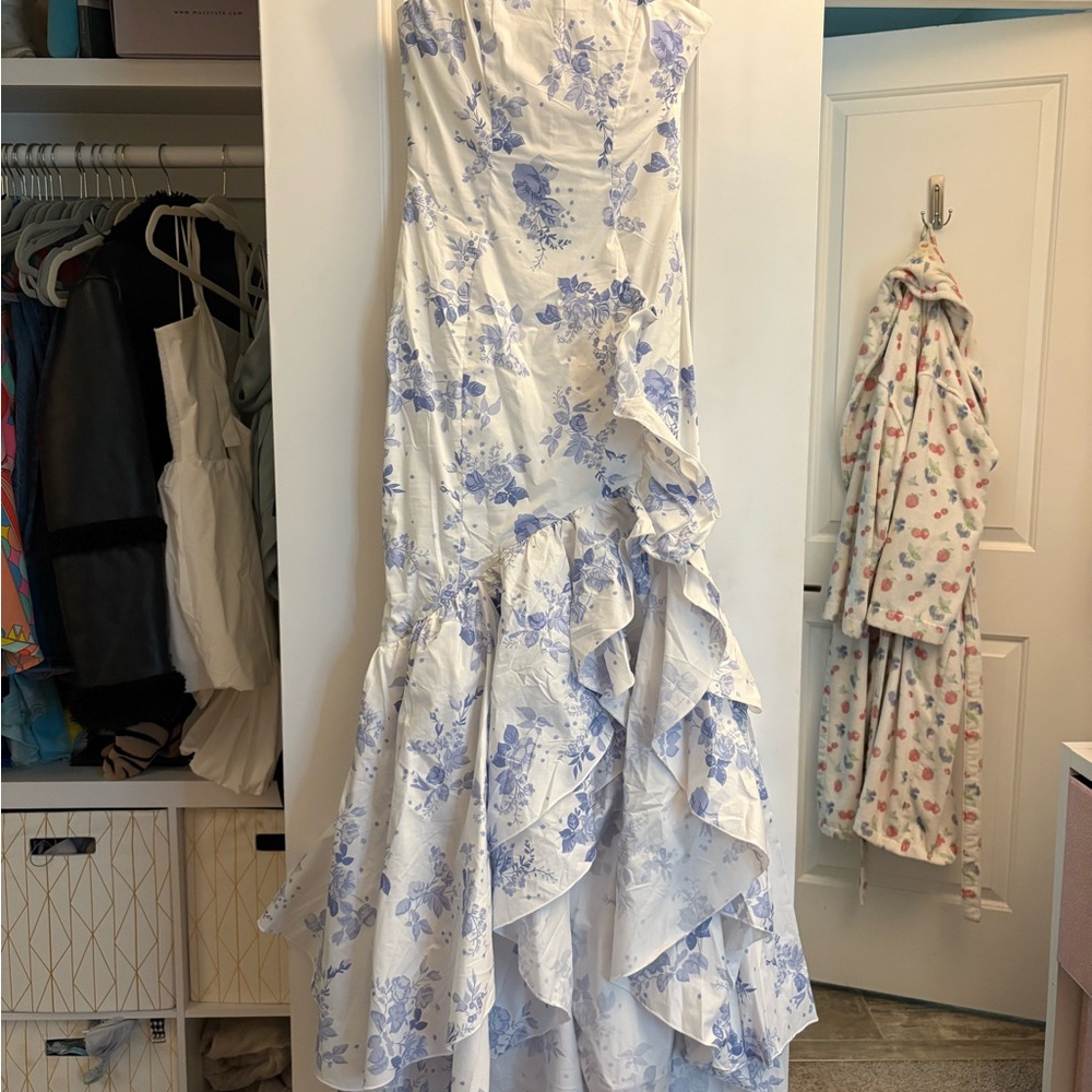 Babyboo Elegant White and Blue Floral Dress